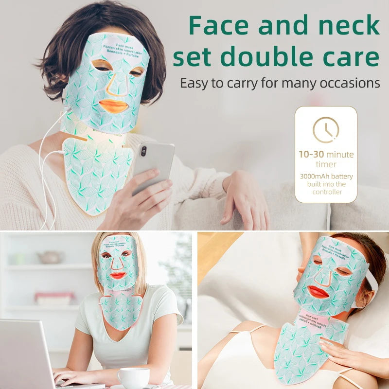 Facial LED Mask with Neck Red Light Near Infrared Therapy
