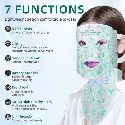 Facial LED Mask with Neck Red Light Near Infrared Therapy